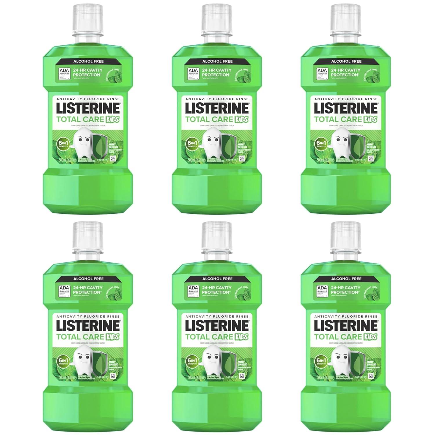 imageListerine Smart Rinse Kids AlcoholFree Anticavity Sodium Fluoride Mouthwash ADA Accepted Oral Rinse for Dental Cavity Protection Mint Shield Flavor for Childrens Oral Care 500 mL Pack of 6Mint