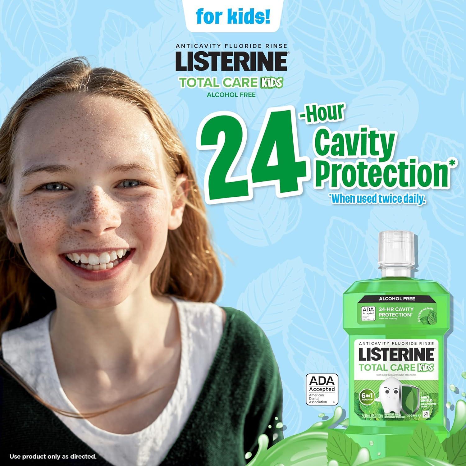 imageListerine Smart Rinse Kids AlcoholFree Anticavity Sodium Fluoride Mouthwash ADA Accepted Oral Rinse for Dental Cavity Protection Mint Shield Flavor for Childrens Oral Care 500 mL Pack of 6Mint