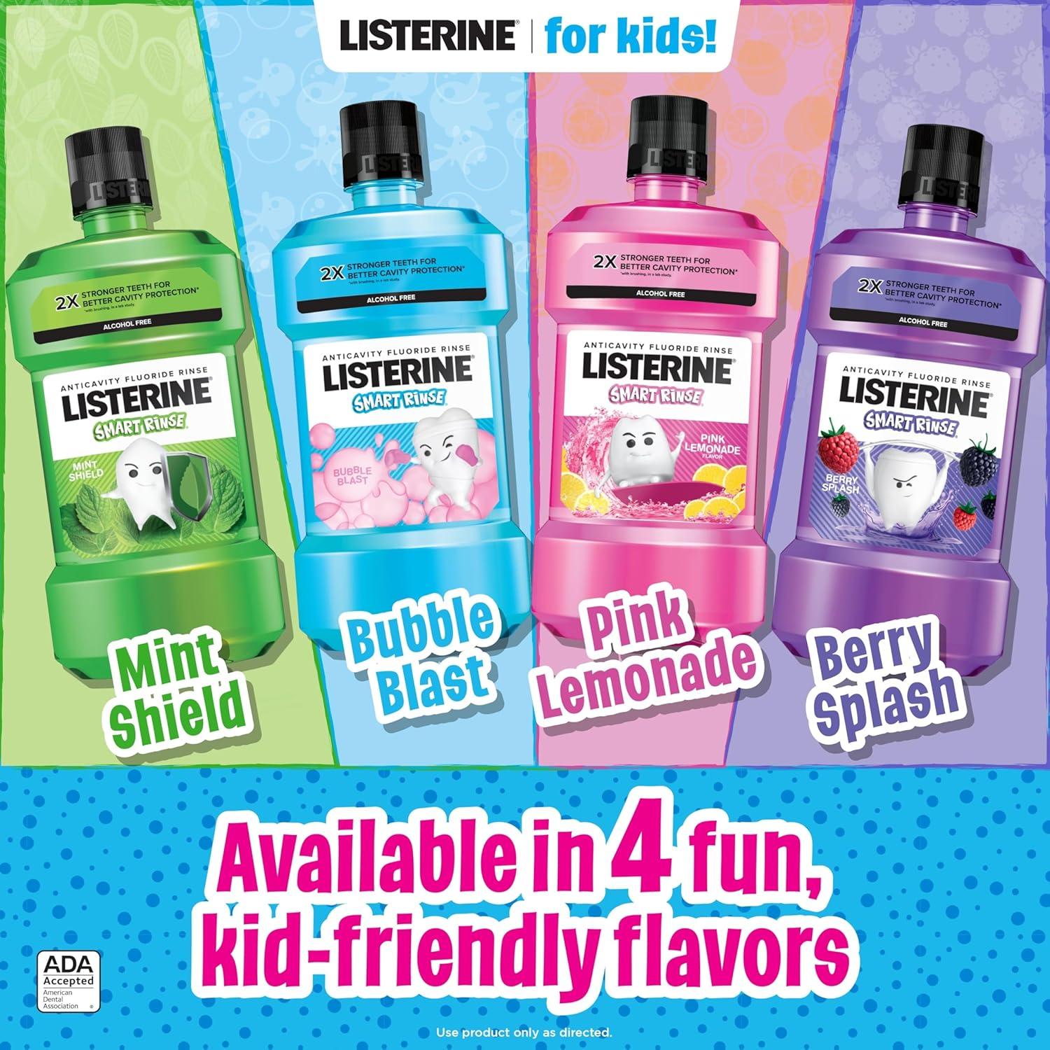 imageListerine Smart Rinse Kids AlcoholFree Anticavity Sodium Fluoride Mouthwash ADA Accepted Oral Rinse for Dental Cavity Protection Mint Shield Flavor for Childrens Oral Care 500 mL Pack of 6Mint