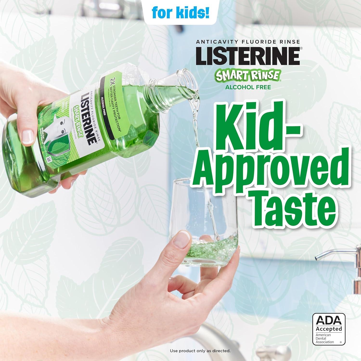imageListerine Smart Rinse Kids AlcoholFree Anticavity Sodium Fluoride Mouthwash ADA Accepted Oral Rinse for Dental Cavity Protection Mint Shield Flavor for Childrens Oral Care 500 mL Pack of 6Mint