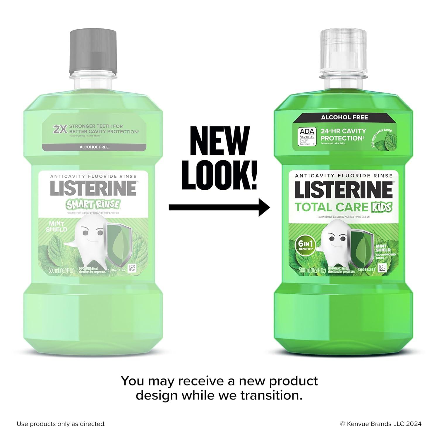 imageListerine Smart Rinse Kids AlcoholFree Anticavity Sodium Fluoride Mouthwash ADA Accepted Oral Rinse for Dental Cavity Protection Mint Shield Flavor for Childrens Oral Care 500 mL Pack of 6Mint