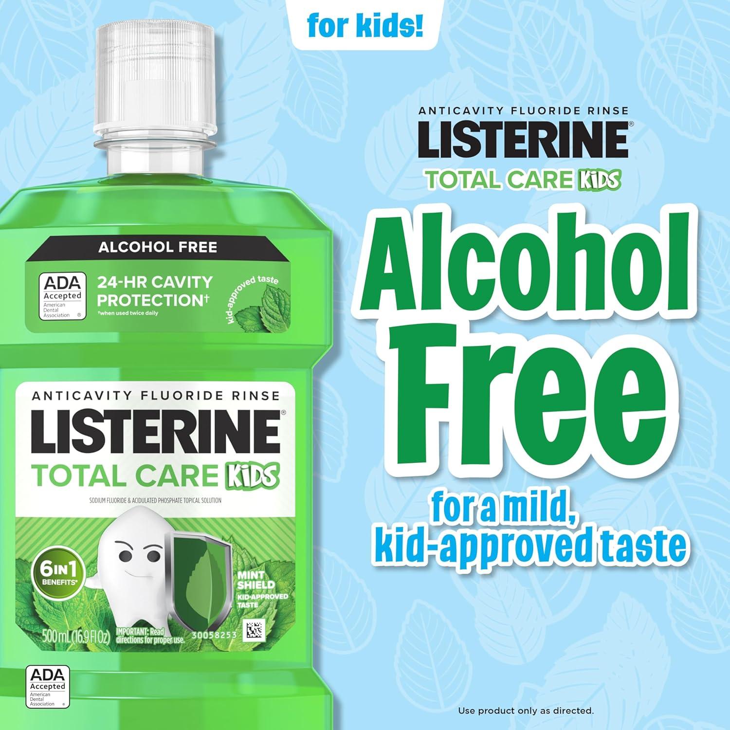 imageListerine Smart Rinse Kids AlcoholFree Anticavity Sodium Fluoride Mouthwash ADA Accepted Oral Rinse for Dental Cavity Protection Mint Shield Flavor for Childrens Oral Care 500 mL Pack of 6Mint