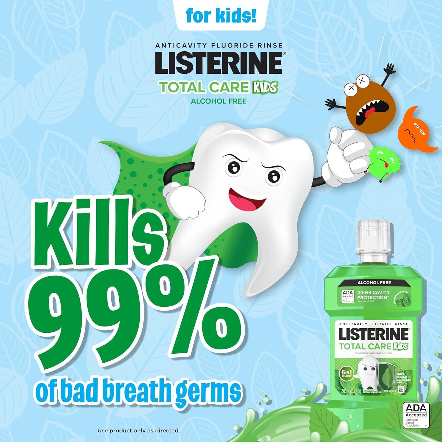 imageListerine Smart Rinse Kids AlcoholFree Anticavity Sodium Fluoride Mouthwash ADA Accepted Oral Rinse for Dental Cavity Protection Mint Shield Flavor for Childrens Oral Care 500 mL Pack of 6Mint