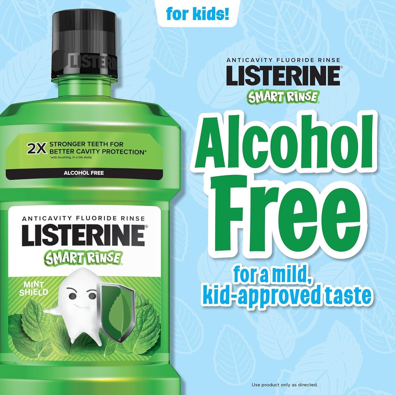 imageListerine Smart Rinse Kids AlcoholFree Anticavity Sodium Fluoride Mouthwash ADA Accepted Oral Rinse for Dental Cavity Protection Mint Shield Flavor for Childrens Oral Care 500 mL Pack of 6Mint