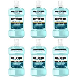 imageListerine AlcoholFree Mouthwash Non Alcoholic Mint Oral Rinse Kills 999 of Germs That Cause Bad Breath for a Fresh Breath ampamp Clean Mouth Less Intense Taste Cool Mint Flavor 1 L1691 Fl Oz Pack of 6