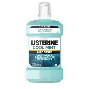 imageListerine AlcoholFree Mouthwash Non Alcoholic Mint Oral Rinse Kills 999 of Germs That Cause Bad Breath for a Fresh Breath ampamp Clean Mouth Less Intense Taste Cool Mint Flavor 1 L507 Fl Oz Pack of 1