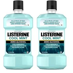imageListerine Cool Mint Antiseptic Mouthwash to Kill 99 of Germs That Cause Bad Breath Plaque and Gingivitis Cool Mint Flavor 1 L 2Pack338 Fl Oz Pack of 2