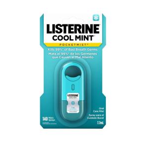 imageListerine Cool Mint Pocketmist Oral Care Mist for Fresh Breath NonAerosol SugarFree Bad Breath Refresher Spray to Kill 99 of Bad Breath Germs Portable Cool Mint Flavor 2 Sprays1 Count