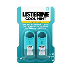 imageListerine Cool Mint Pocketmist Oral Care Mist for Fresh Breath NonAerosol SugarFree Bad Breath Refresher Spray to Kill 99 of Bad Breath Germs Portable Cool Mint Flavor 2 Sprays2 Count