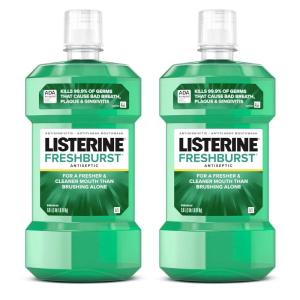 imageListerine Freshburst Antiseptic Mouthwash for Bad Breath Kills 999 of Bad Breath Germs ampamp Fights Plaque ampamp Gingivitis ADA Accepted Mouthwash Spearmint Convenience Pack 2 x 1 L338 Fl Oz Pack of 2