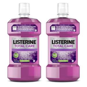 imageListerine Total Care Anticavity Fluoride Mouthwash 6 Benefits in 1 Oral Rinse Helps Kill 99 of Bad Breath Germs Prevents Cavities Strengthens Teeth Fresh Mint Twin Pack 2 x 1 L338 Fl Oz Pack of 2