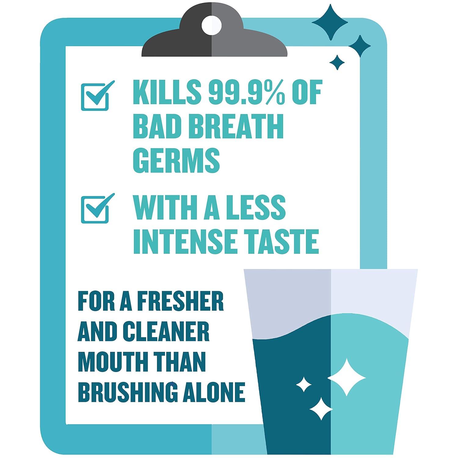 imageListerine Alcohol Free Mouthwash Less Intense AlcoholFree Oral Care Formula for Bad Breath Cool Mint Flavor 32 fl ozClean Mint