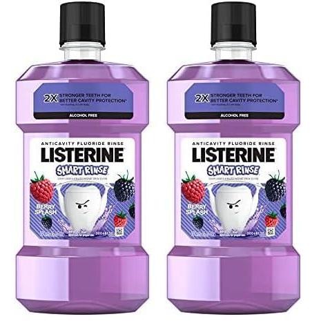 imageListerine Smart Rinse Kids AlcoholFree Anticavity Fluoride Mouthwash for Cavity Protection Berry Splash Flavor 500 mL Pack of 2 Purple