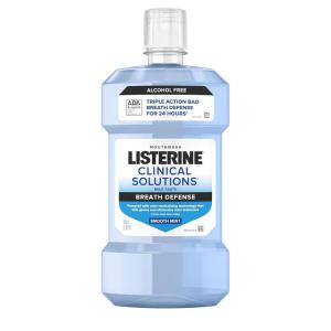 imageListerine Clinical Solutions Breath Defense Alcohol Free Mouthwash Oral Rinse with a TripleAction Formula Fights Bad Breath for 24 Hours Smooth Mint Flavor 1 L169 Fl Oz Pack of 1
