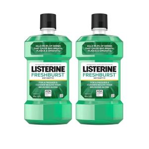 imageListerine Freshburst Antiseptic Mouthwash with GermKilling Oral Care Formula to Fight Bad Breath Plaque and Gingivitis 500 mL Pack of 2Mouthwash Pack of 2