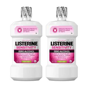 imageListerine Sensitivity Alcohol Free Mouthwash for Sensitive Teeth Bad Breath Treatment Oral Rinse for Adults Fresh Mint Flavor 500 mL 2 Pack