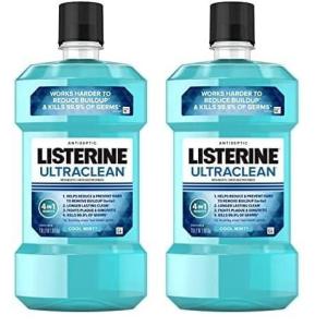 imageListerine Ultraclean Oral Care Antiseptic Mouthwash Everfresh Technology to Help Fight Bad Breath Gingivitis Plaque ampamp Tartar ADAAccepted Tartar Control Oral Rinse Cool Mint 1 L338 Fl Oz Pack of 2