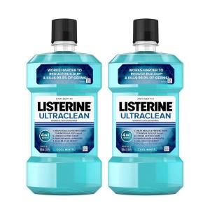imageListerine Ultraclean Oral Care Antiseptic Mouthwash to Help Fight Bad Breath Germs Gingivitis Plaque and Tartar Oral Rinse for Healthy Gums Fresh Cool Mint Flavor 500 ml Blue Pack of 2Mouthwash Pack of 2