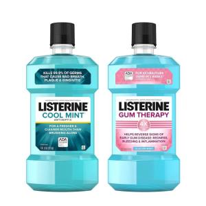 imageListerine Cool Mint Antiseptic Mouthwash to Kill 99 of Bad Breath Germs and Gum Therapy Mouthwash in Glacier Mint to Help Reverse Signs of Early Gingivitis Convenience Pack 2 x 1 L