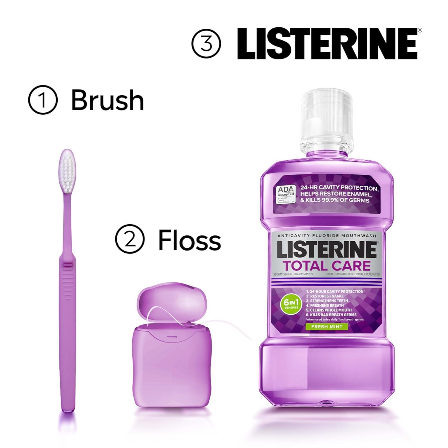 imageListerine Total Care Anticavity Fluoride Mouthwash 6 Benefits in 1 Oral Rinse Helps Kill 999 of Bad Breath Germs Prevents Cavities Strengthens Enamel ADAAccepted Fresh Mint 250 mL85 Fl Oz Pack of 1